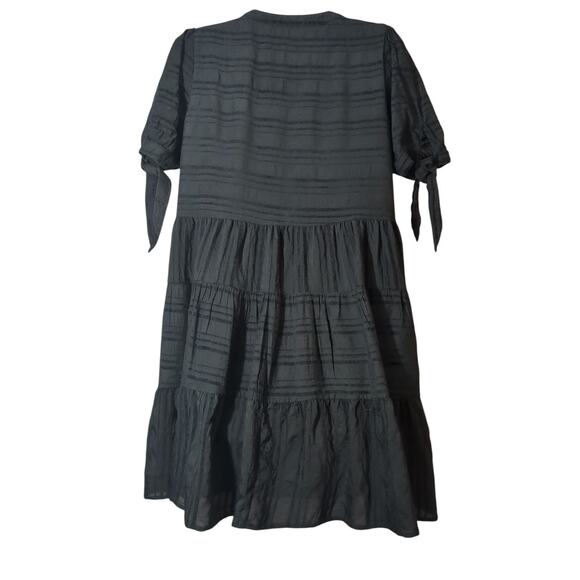 Altar'd State Babydoll Dress Small Tie Sleeve Tiered Ruffle Black Pockets - Picture 2 of 6